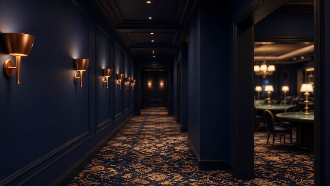 Galerie menant aux salons de jeux CasinoRoomles